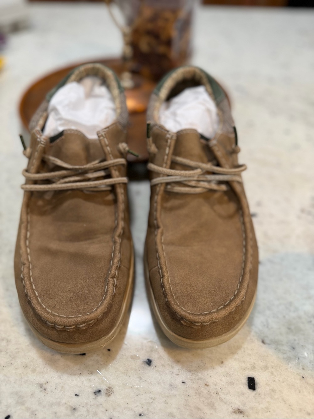 Hey Dude Men's Tan Suede Moccasin Boat Shoes
